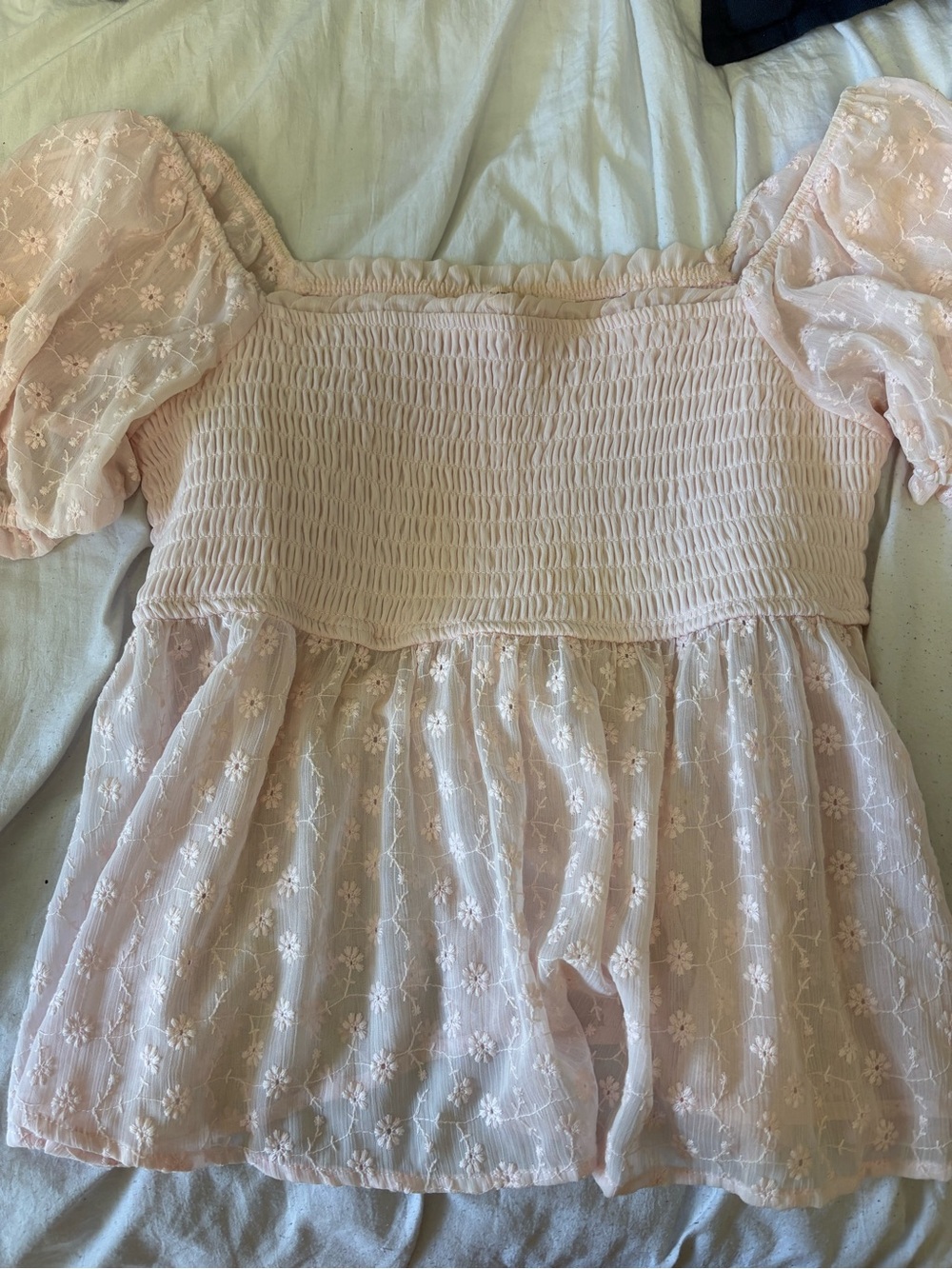 miami Pale Pink Smocked Off-Shoulder Top
